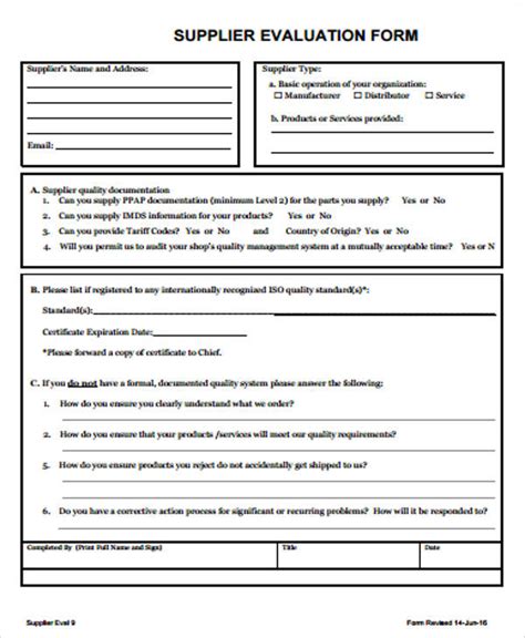 Sample Supplier Evaluation Form 6 Examples in Word PDF Questionnaire