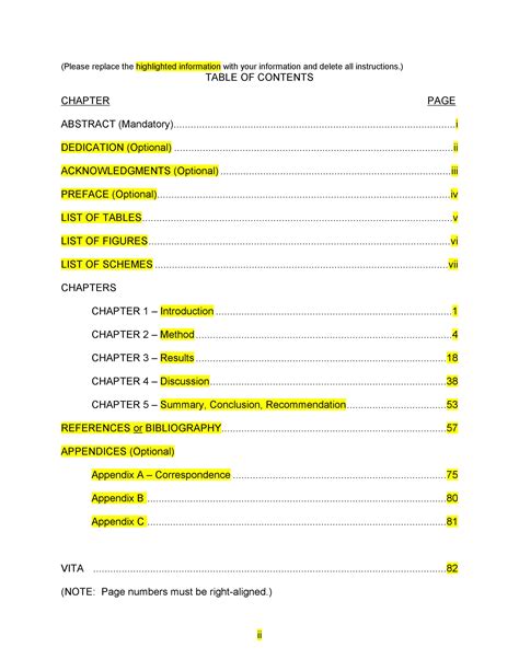 Sample Table Of Contents Template