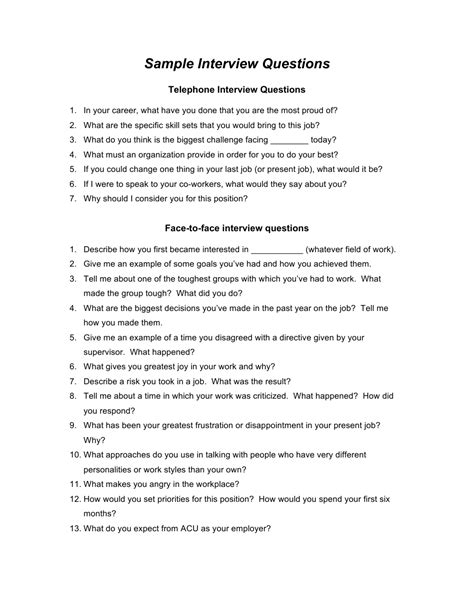 Sample Telephone/FaceToFace Interview Questionnaire Template Download