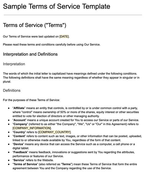 Sample Terms Of Service Template Termsfeed
