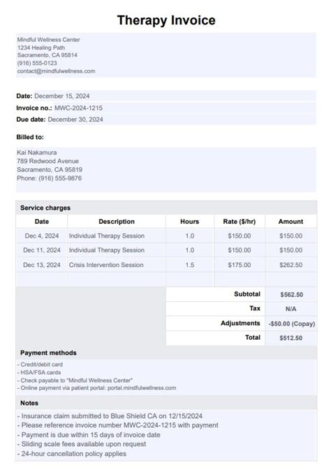 Sample Therapy Invoice