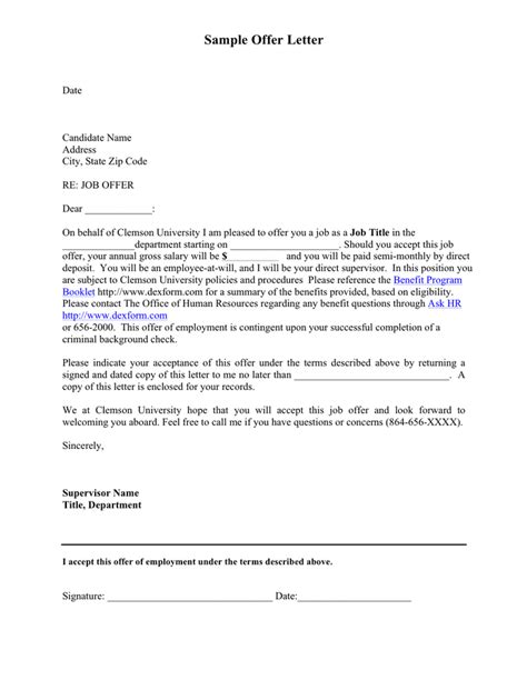 Sample University Offer Letter in Word and Pdf formats