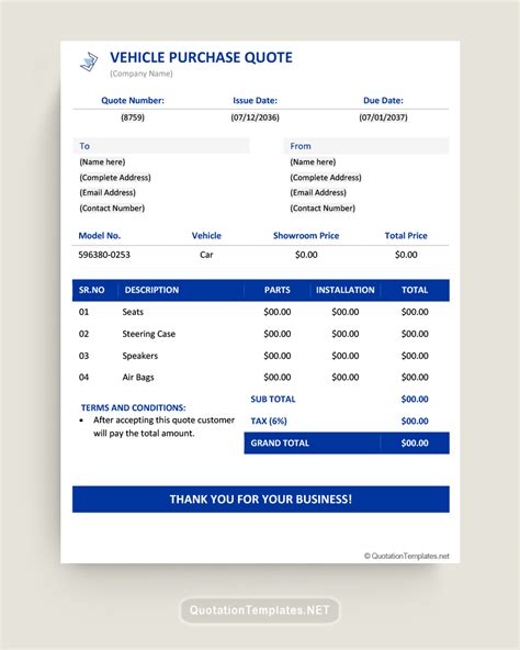 Sample Vehicle Quotation Template in Microsoft Word, Excel