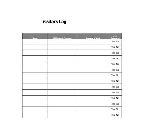 Sample Visitors Log Template 9+ Free Documents in PDF, Word