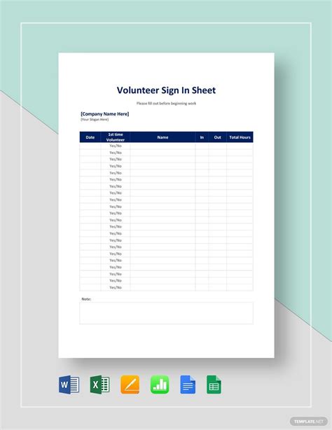 Sample Volunteer Sign in Sheet Template in Google Docs, Google Sheets