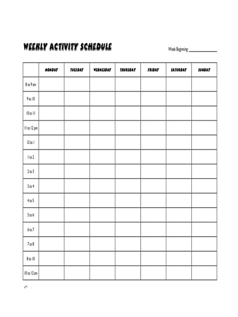 Sample Weekly Activity Schedule Template Schedule template, Schedule