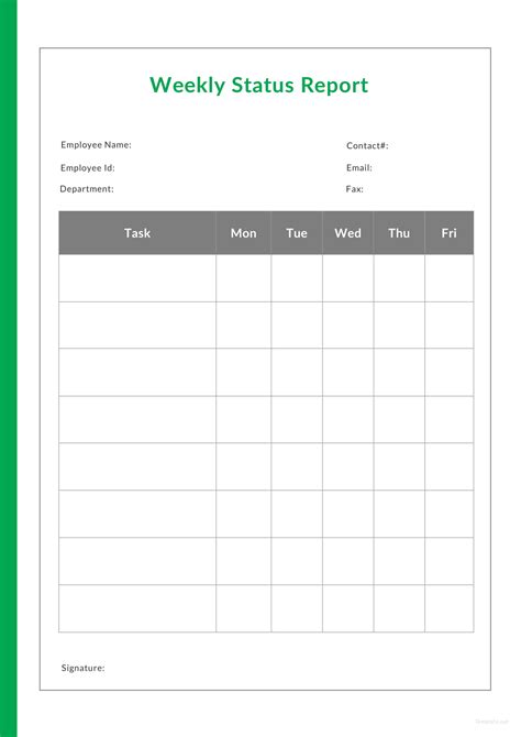 Sample Weekly Status Report Template in Microsoft Word, Apple Pages