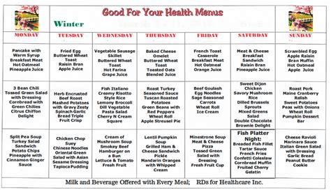 Sample Winter Sample Menu Nursing Home Menu Template Doc