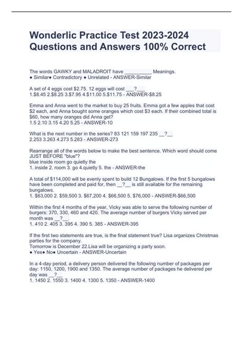 Sample Wonderlic Test Questions Answers Download Free PDF Teaching
