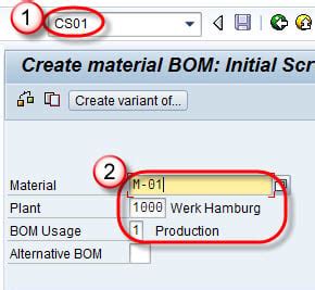 Sample code creating BOM for CS01 using BDC recording.