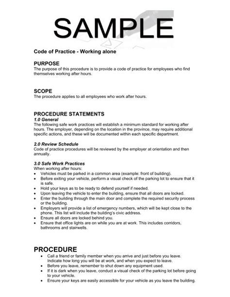 Sample code of practice for working alone WorkSafeNB