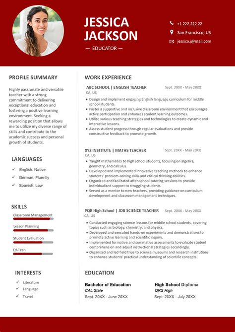 Sample cv for teachers in word format