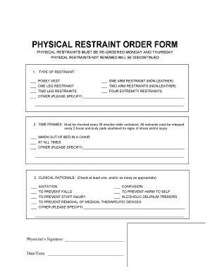 Sample documentation of manual restraint physician order. - Us army technical manual tm 5 5420 212 10 hr.