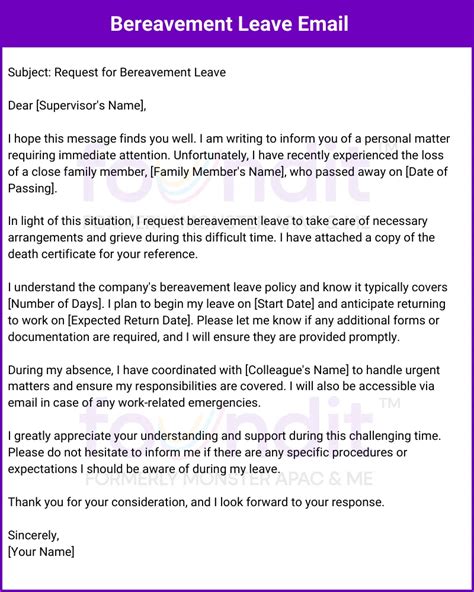 Sample email requesting bereavement leave.  A bereavement email serves...