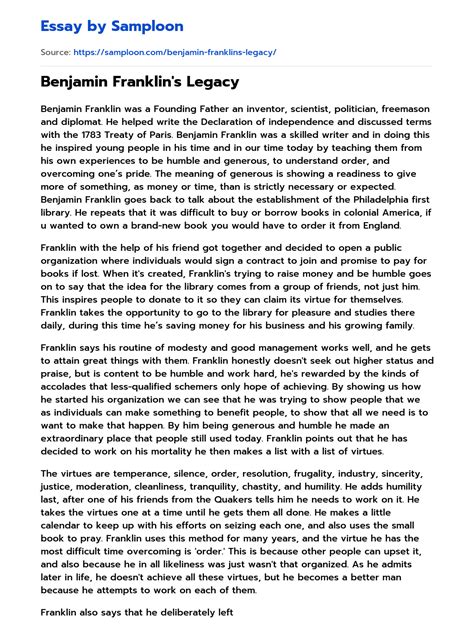 Sample essay on benjamin franklin
