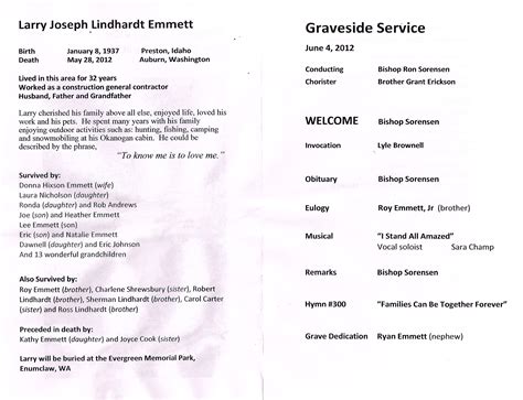 Sample graveside service program.  However, it can be adapted for crematio...