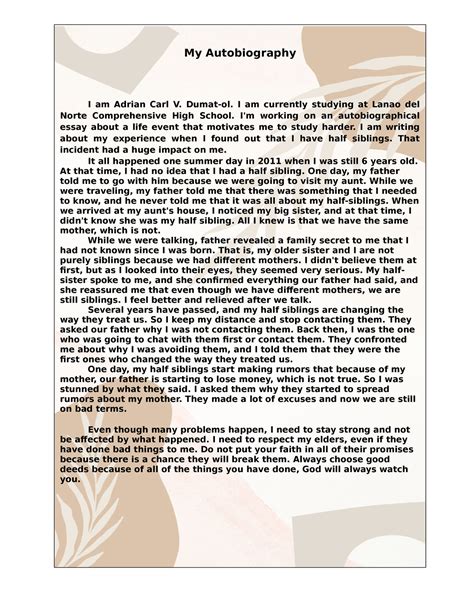 Sample mini autobiography example