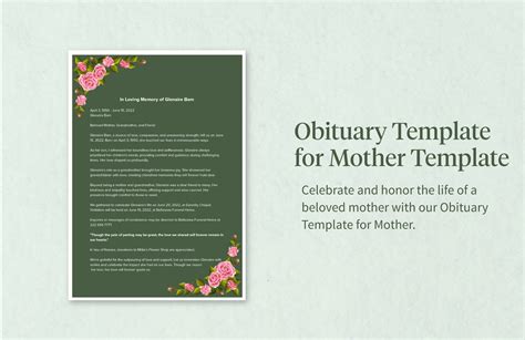 Sample obituary template for mother.  Need help writing a beautiful obi...
