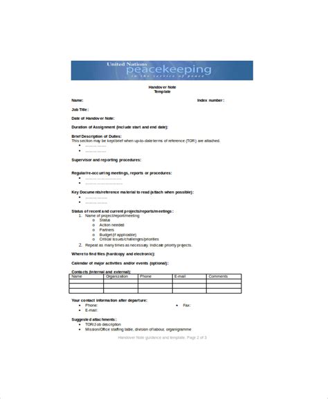 Sample of Handing Over Note