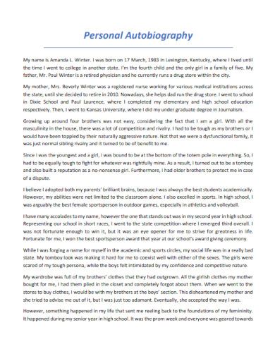 Sample of a personal autobiography