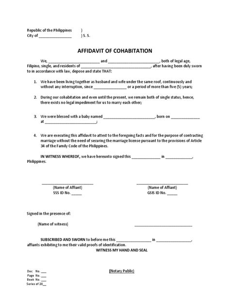 Sample of affidavit of cohabitation pdf. pdf), Text File (. doc), PDF File...
