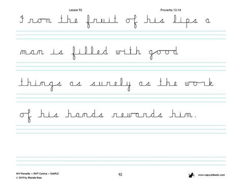 Sample page of NIV Proverbs Copywork Models in HWT Cursive