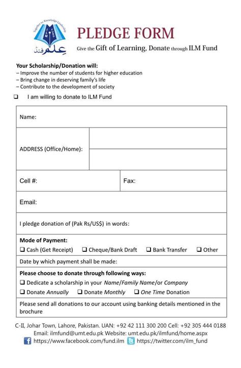 Sample pledge form for church templates