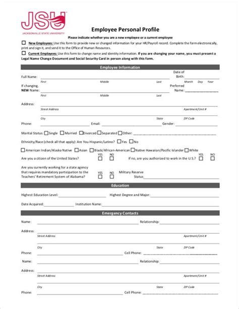 Sample profile sheet