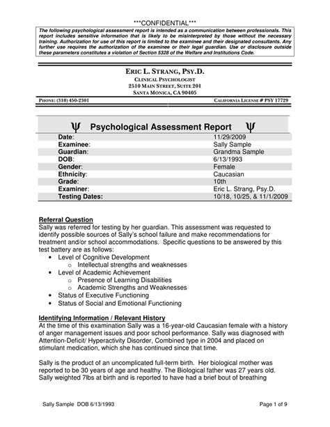 Sample report... Psychological Testing Consultants