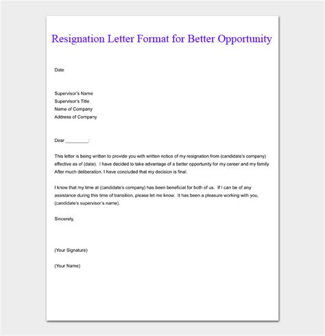 Sample resignation letter due to better opportunity.  Download for FREE +...