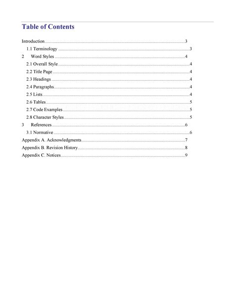 Samples Of Table Of Contents Template