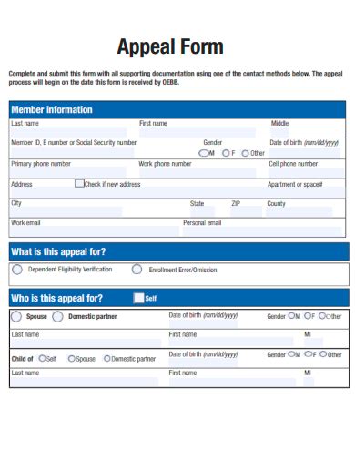 Samples of appeal form 1 application