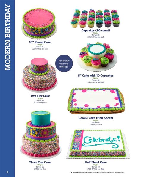 Cake-Book-2022 18 Sam's Club. 2022 DecoPac Printed in USA WARNING: CHOKING HAZARD-Small parts. Not for children under 3 years. Formats & Servings. 10" Double Layer Cake. Serves 16 500/710 cal per slice. (Half Sheet) Serves 48 230 cal per slice. Serves 66 310 cal per slice.