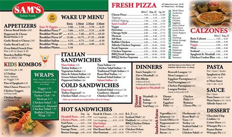 Sams italian. Sam's Italian Sandwich Shoppes. Call Menu Info. 7 Main St Freeport, ME 04032 Uber. MORE PHOTOS. Main Menu ... Our Famous Italian Sandwiches mini Style order 2 Or More Platters, Receive a 10% Discount for Your Convenience, Order and Pickup Available At Any Location. 