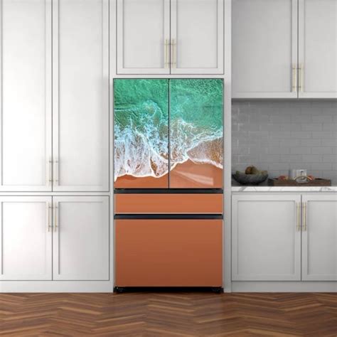 Samsung bespoke panels. Extra-large capacity 4-Door Flex™ Refrigerator with customizable and changeable door panels available in a variety of colors and finishes. A revolution in convenience and design, the concealed Beverage Center™ features both a water dispenser and AutoFill Water Pitcher. 