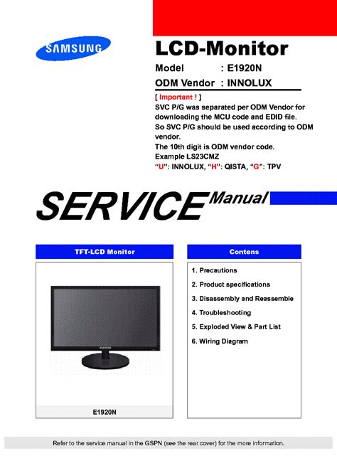 Samsung e1920n lcd monitor service manual. - Grundzüge einer tektonik des östlichen teiles des mainzer beckens.