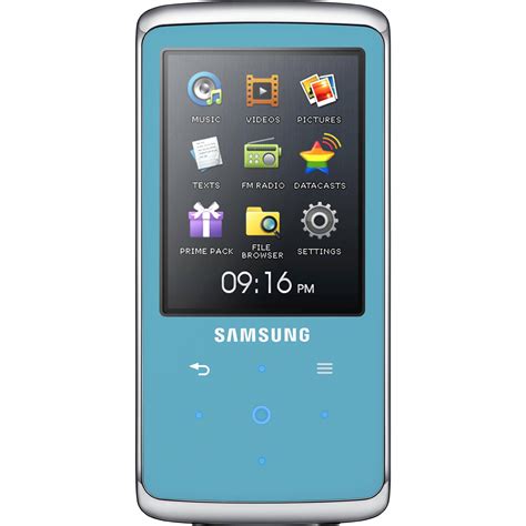 Samsung mp3 player. Description. Jam to the latest hits and to all your favorites with this MP3 player. Listen to streaming audio from a Bluetooth-enabled device. Store plenty of songs on 4GB* of flash memory and listen all day long with up to 30 hours of battery life. 