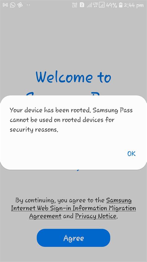 Samsung pass rooted device.  I never installed any custom firmware, nor modified my...