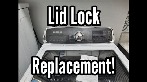 Door Latch. The door latch is a simple but necessary component to your Samsung washer lid. A defective or damaged door latch will prevent your lid from securely locking and unlocking, thus preventing you from doing laundry. If Samsung washing machine lid won’t unlock, the best thing to do is inspect the door latch and replace it if needed.. 