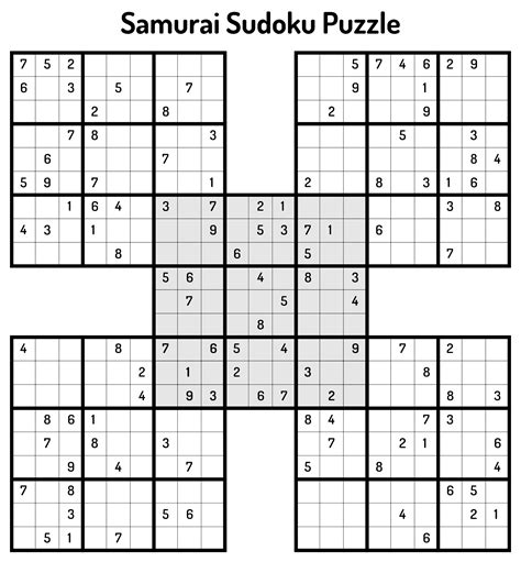 Samurai sudoku games. This is an example of a finished Samurai Sudoku puzzle. It consists of 5 inter-linked standard Sudoku grids. The four 3x3 regions that appear in two separate grids need to satisfy the rules for both grids at the same time. The best way to approach a Samurai Sudoku grid is to tackle each sub-Sudoku independently, and only as you get … 