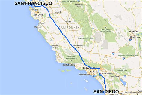 Halfway Point Between San Francisco, CA and San Diego, CA. If you want to meet halfway between San Francisco, CA and San Diego, CA or just make a stop in the middle of your trip, the exact coordinates of the halfway point of this route are 35.557739 and -119.596802, or 35º 33' 27.8604" N, 119º 35' 48.4872" W.