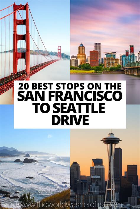 San fran to seattle. Take a weeklong road trip and truly enjoy the sights and unique attractions along this journey. Drive Time from San Francisco to Seattle : approximately 13-14 hours. Distance from San Francisco to Seattle: approximately 900 miles. Start Your Reservation Today. 1. 