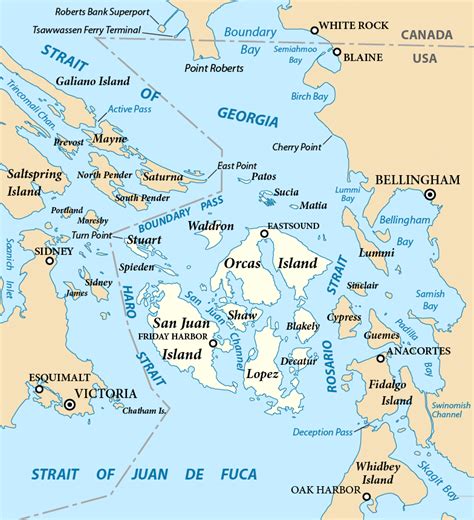 San juan islands washington map. The 11:35 a.m. interisland sailing from Friday Harbor stops at Shaw first, then at Orcas and Lopez. Sails daily except Sundays, July 4th, and Labor Day. Fridays only. No vehicles to Lopez on 5:55 a.m. departure from Anacortes; foot passengers permitted. Saturdays only. 