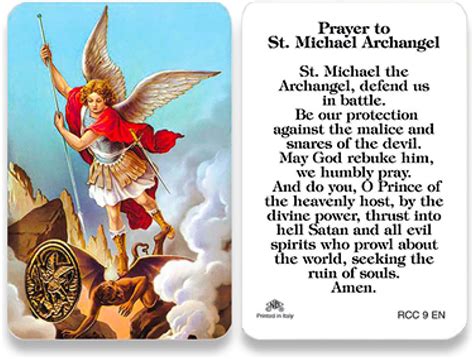 San miguel prayer. About this item Traditional Saint Michael Prayer Card Laminated for Durability and Longevity Perfect Size for any Purse, Wallet, or Pocket! Makes a Great Accompaniment to any First Communion or Confirmation Gift! Features Traditional Saint Michael Prayer and Medal Laminated into the Card 