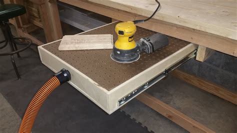 Sanding table. Jul 9, 2016 ... I modified it to include a downdraft sanding area and I added t-track to the assembly end. The base is construction 2×8's and 4×4's milled ... 