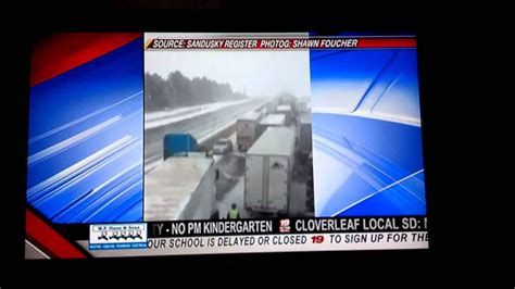 Sandusky pile up. Video from truck driver Michael Lemon shows passenger cars traveling down the Ohio Turnpike near Sandusky, Ohio, when an arc of slush suddenly emerges, blanketing everything with a thud and ... 