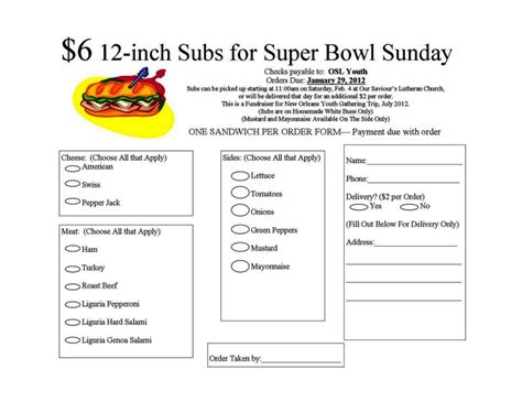 Sandwich Order Form Template SampleTemplatess SampleTemplatess