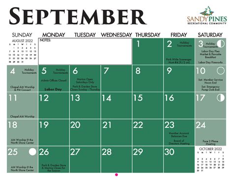 Sandy Pines Calendar