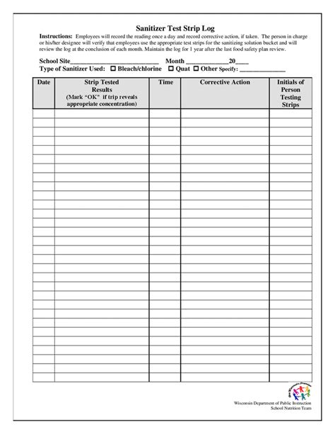 Sanitizer Log Sheet Printable