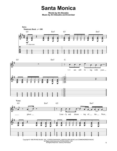 Santa Monica chords with lyrics by Everclear for guitar and …